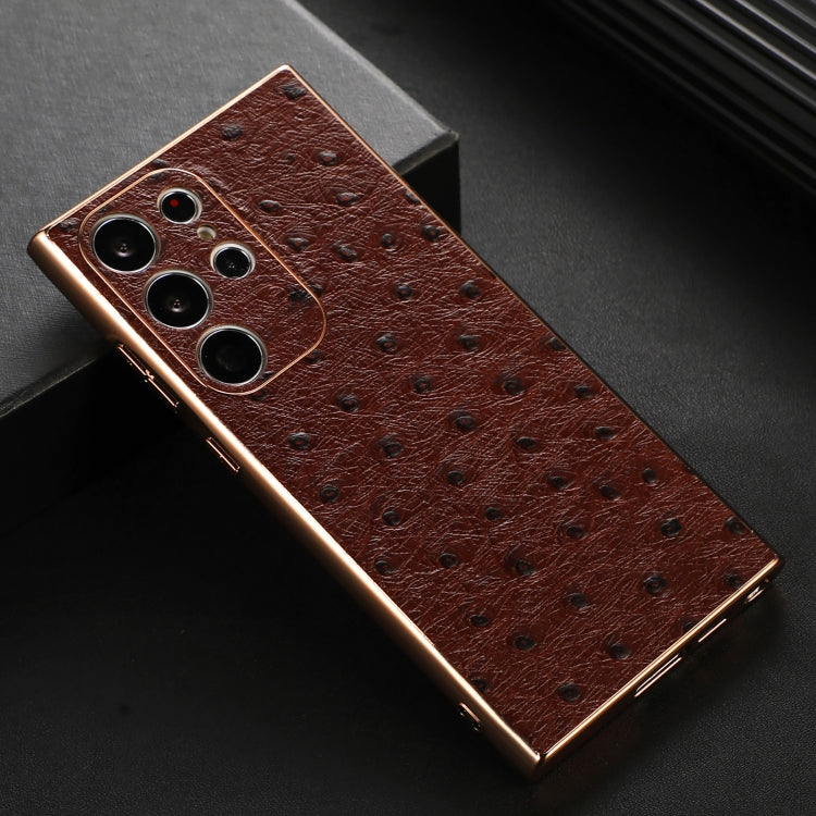 Genuine Leather Ostrich Texture Nano Electroplating Phone Case, For Samsung Galaxy S23 Ultra 5G