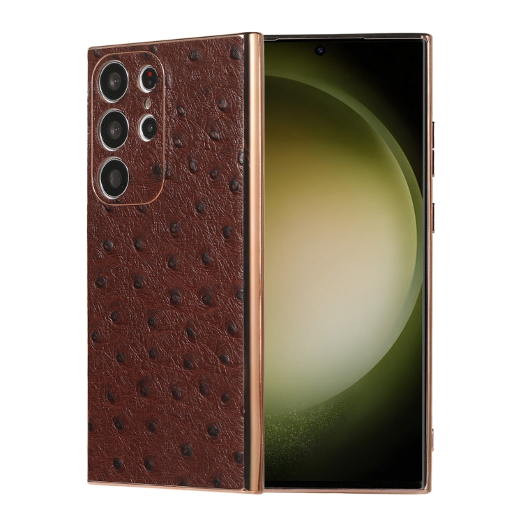 Genuine Leather Ostrich Texture Nano Electroplating Phone Case, For Samsung Galaxy S23 Ultra 5G