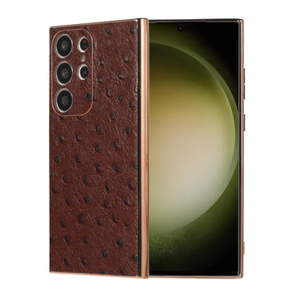 Genuine Leather Ostrich Texture Nano Electroplating Phone Case, For Samsung Galaxy S23 Ultra 5G