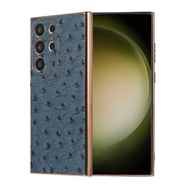 Genuine Leather Ostrich Texture Nano Electroplating Phone Case, For Samsung Galaxy S23 Ultra 5G