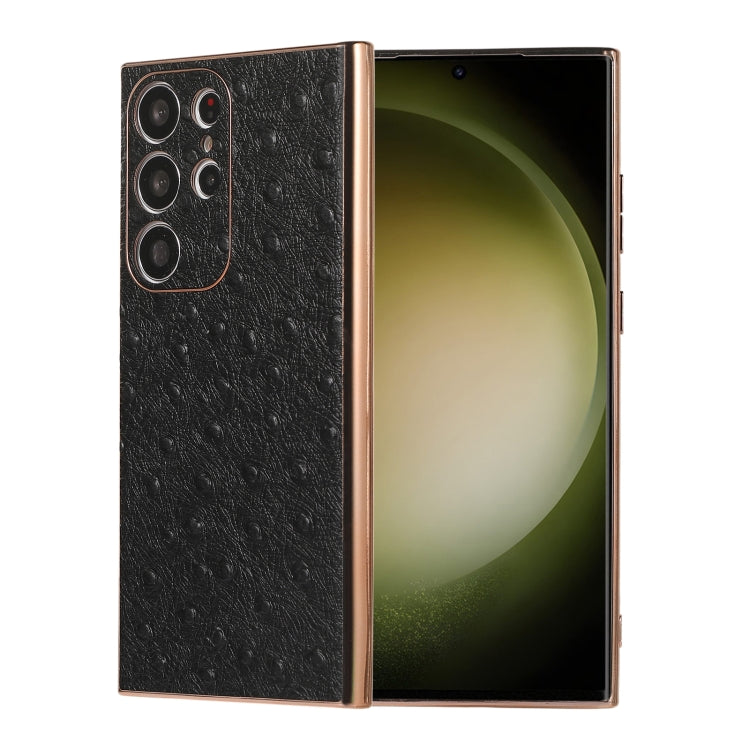 Genuine Leather Ostrich Texture Nano Electroplating Phone Case, For Samsung Galaxy S23 Ultra 5G