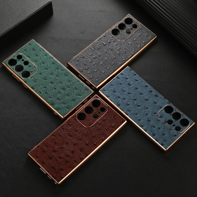 Genuine Leather Ostrich Texture Nano Electroplating Phone Case, For Samsung Galaxy S23 Ultra 5G