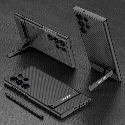 GKK Triumph Ultra-Thin Plain Leather Phone Case with Holder, For Samsung Galaxy S23 Ultra 5G