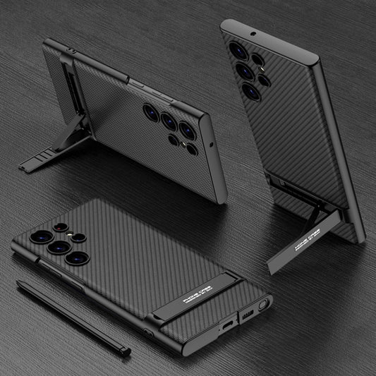 GKK Triumph Ultra-Thin Plain Leather Phone Case with Holder, For Samsung Galaxy S23 Ultra 5G