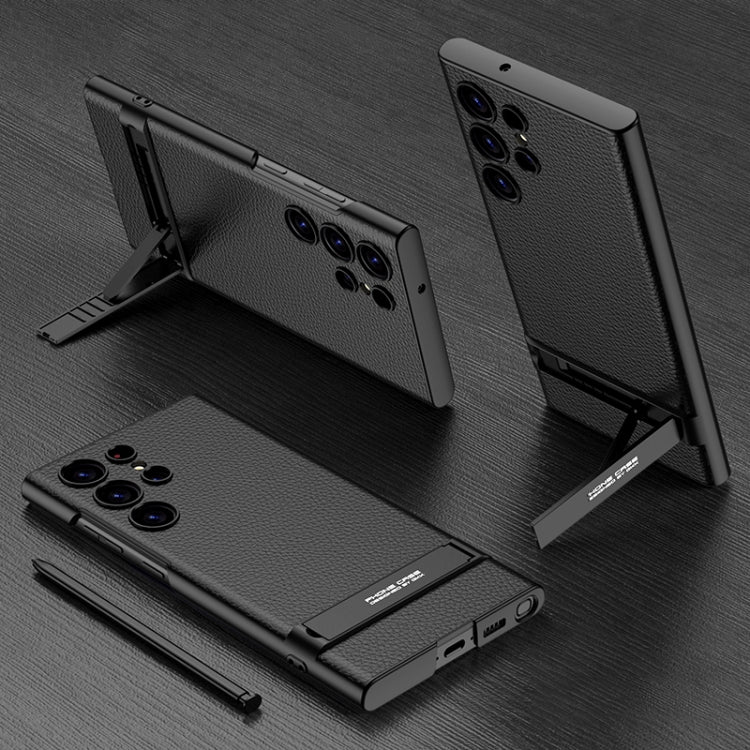 GKK Triumph Ultra-Thin Plain Leather Phone Case with Holder, For Samsung Galaxy S23 Ultra 5G