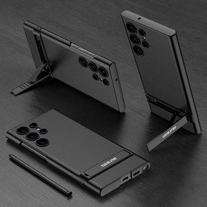 GKK Triumph Ultra-Thin Plain Leather Phone Case with Holder, For Samsung Galaxy S23 Ultra 5G