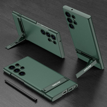 GKK Triumph Ultra-Thin Plain Leather Phone Case with Holder, For Samsung Galaxy S23 Ultra 5G