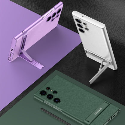 GKK Triumph Ultra-Thin Plain Leather Phone Case with Holder, For Samsung Galaxy S23 Ultra 5G