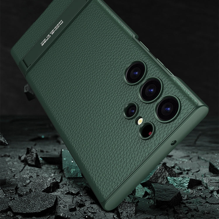 GKK Triumph Ultra-Thin Plain Leather Phone Case with Holder, For Samsung Galaxy S23 Ultra 5G