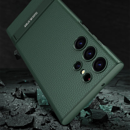 GKK Triumph Ultra-Thin Plain Leather Phone Case with Holder, For Samsung Galaxy S23 Ultra 5G