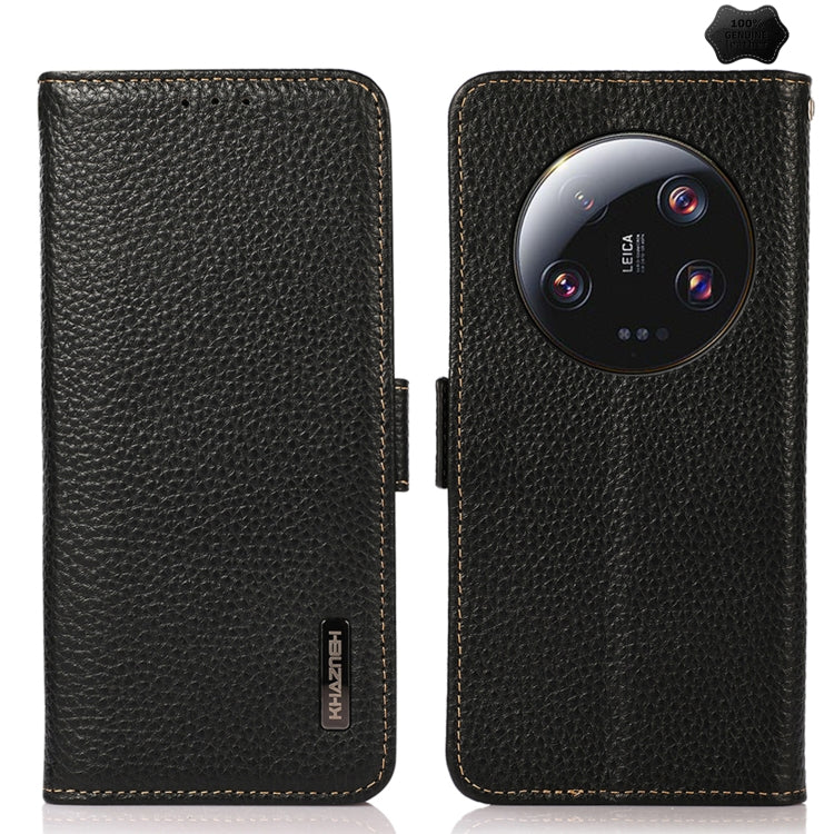 KHAZNEH Side-Magnetic Litchi Genuine Leather RFID Phone Case, For Xiaomi 13 Ultra