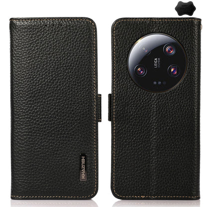 KHAZNEH Side-Magnetic Litchi Genuine Leather RFID Phone Case, For Xiaomi 13 Ultra