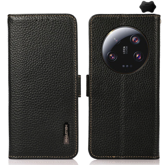 KHAZNEH Side-Magnetic Litchi Genuine Leather RFID Phone Case, For Xiaomi 13 Ultra
