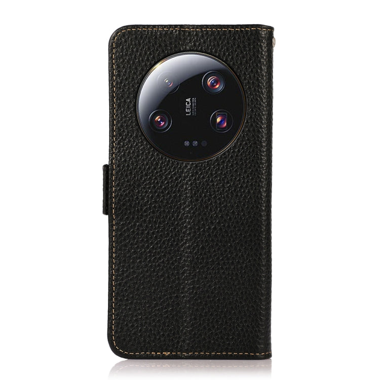 KHAZNEH Side-Magnetic Litchi Genuine Leather RFID Phone Case, For Xiaomi 13 Ultra