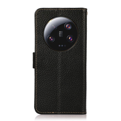 KHAZNEH Side-Magnetic Litchi Genuine Leather RFID Phone Case, For Xiaomi 13 Ultra