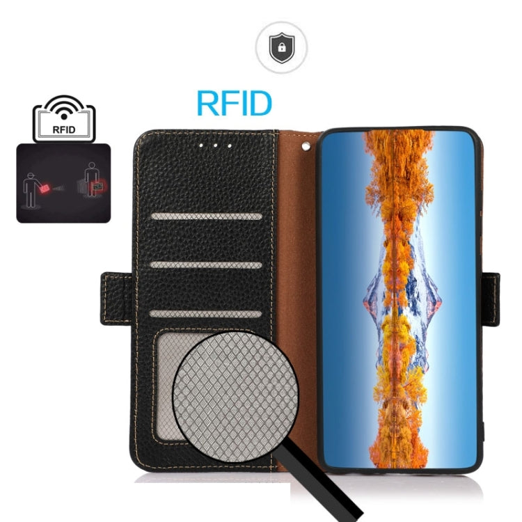 KHAZNEH Side-Magnetic Litchi Genuine Leather RFID Phone Case, For Xiaomi 13 Ultra