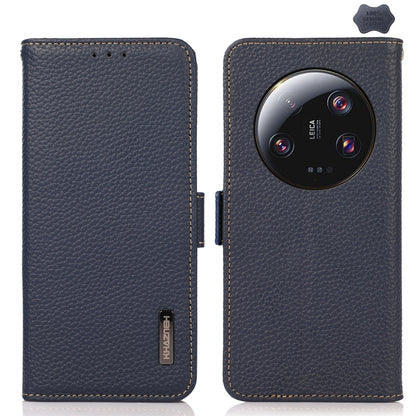KHAZNEH Side-Magnetic Litchi Genuine Leather RFID Phone Case, For Xiaomi 13 Ultra