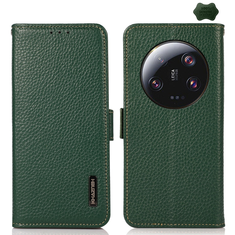 KHAZNEH Side-Magnetic Litchi Genuine Leather RFID Phone Case, For Xiaomi 13 Ultra