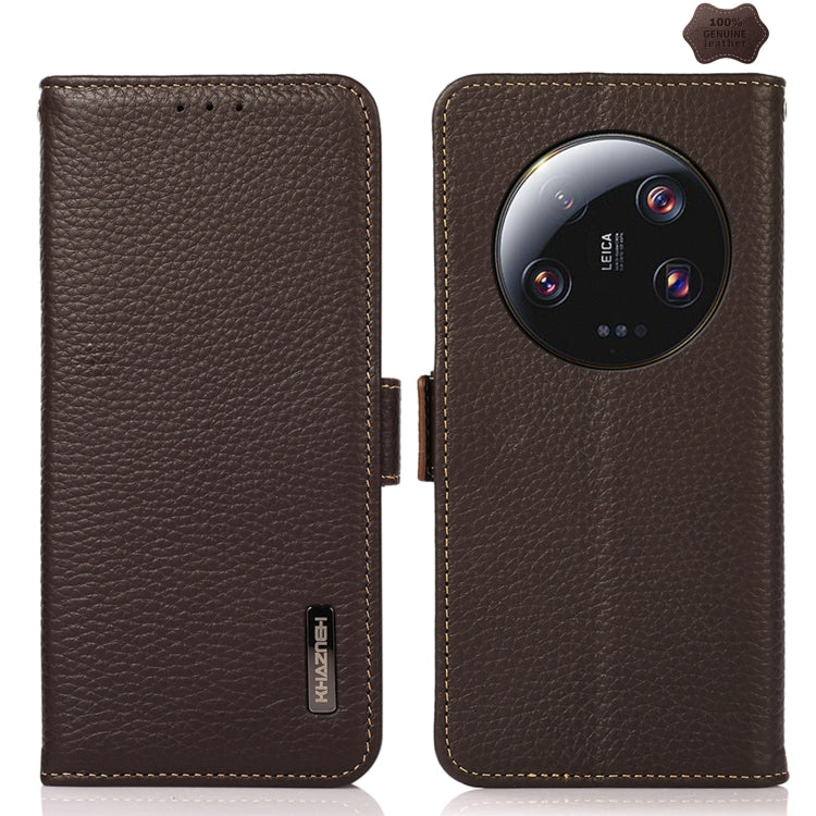 KHAZNEH Side-Magnetic Litchi Genuine Leather RFID Phone Case