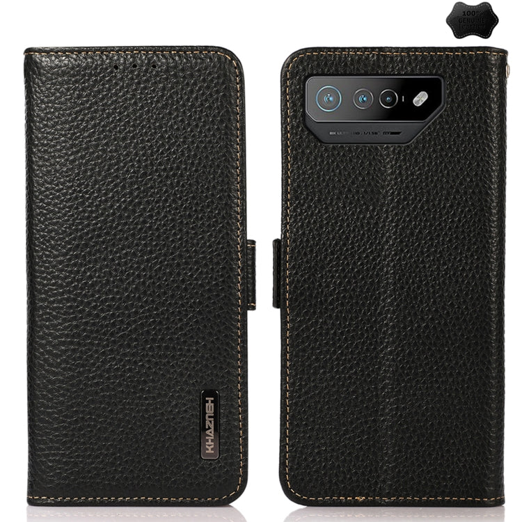 KHAZNEH Side-Magnetic Litchi Genuine Leather RFID Phone Case