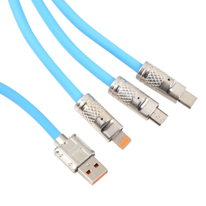 Mech Series 6A 120W 3 in 1 Metal Plug Silicone Fast Charging Data Cable, Length: 1.2m, 1.2m 3 in 1