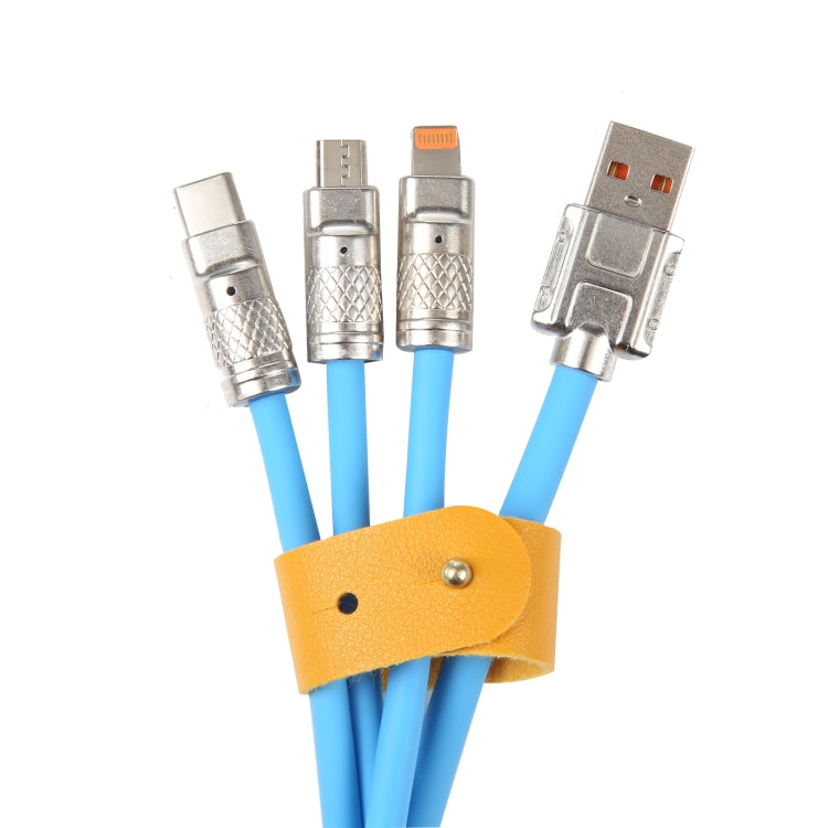 Mech Series 6A 120W 3 in 1 Metal Plug Silicone Fast Charging Data Cable, Length: 1.2m, 1.2m 3 in 1
