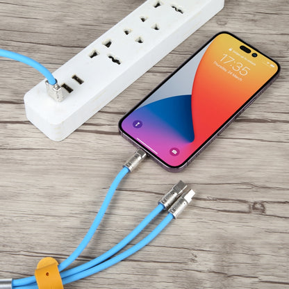 Mech Series 6A 120W 3 in 1 Metal Plug Silicone Fast Charging Data Cable, Length: 1.2m, 1.2m 3 in 1