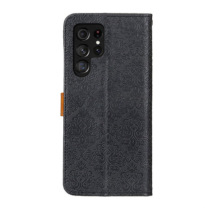 European Floral Embossed Leather Phone Case, For Samsung Galaxy S24 Ultra