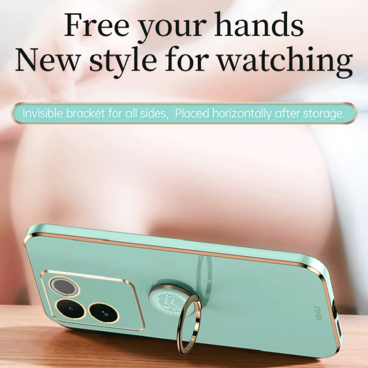 XINLI Straight Edge 6D Electroplate TPU Phone Case with Ring Holder, For vivo S17e, For vivo Y78+, For vivo iQOO Pro