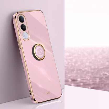 XINLI Straight Edge 6D Electroplate TPU Phone Case with Ring Holder, For vivo Y600 Pro 5G, For vivo V70 FE 5G, For vivo X300 Ultra