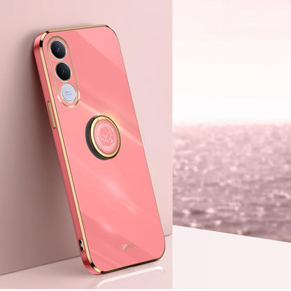 XINLI Straight Edge 6D Electroplate TPU Phone Case with Ring Holder, For vivo Y600 Pro 5G, For vivo V70 FE 5G, For vivo X300 Ultra