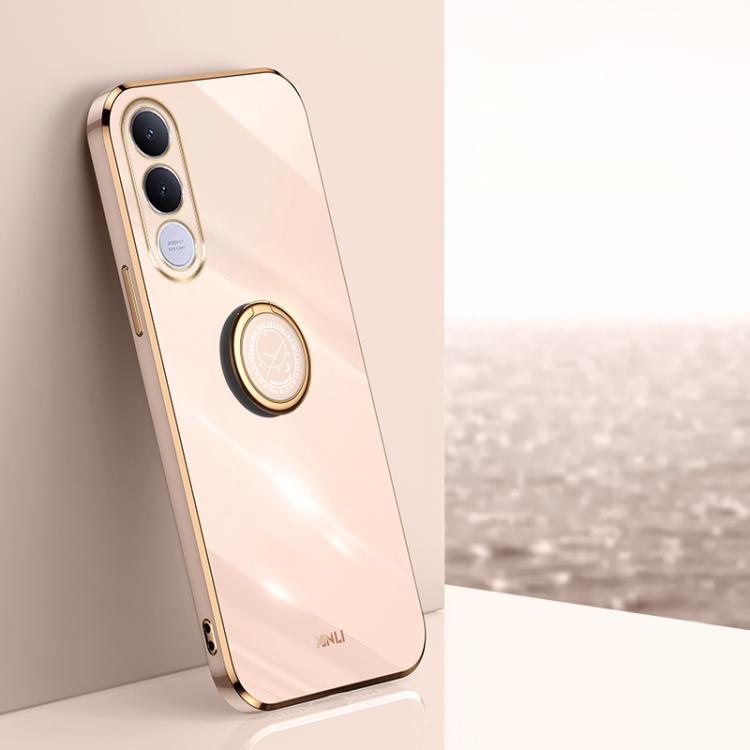 XINLI Straight Edge 6D Electroplate TPU Phone Case with Ring Holder, For vivo Y600 Pro 5G, For vivo V70 FE 5G, For vivo X300 Ultra