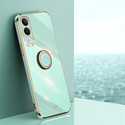 XINLI Straight Edge 6D Electroplate TPU Phone Case with Ring Holder, For vivo Y600 Pro 5G, For vivo V70 FE 5G, For vivo X300 Ultra