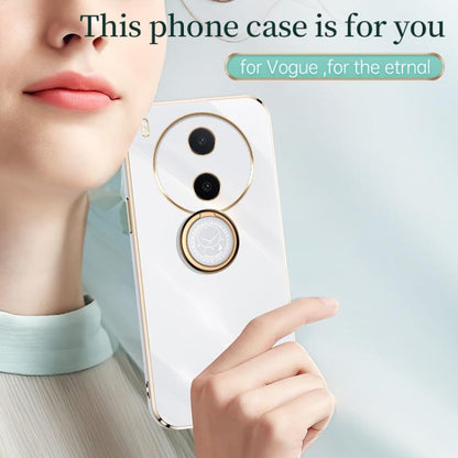 XINLI Straight Edge 6D Electroplate TPU Phone Case with Ring Holder, For vivo Y600 Pro 5G, For vivo V70 FE 5G, For vivo X300 Ultra