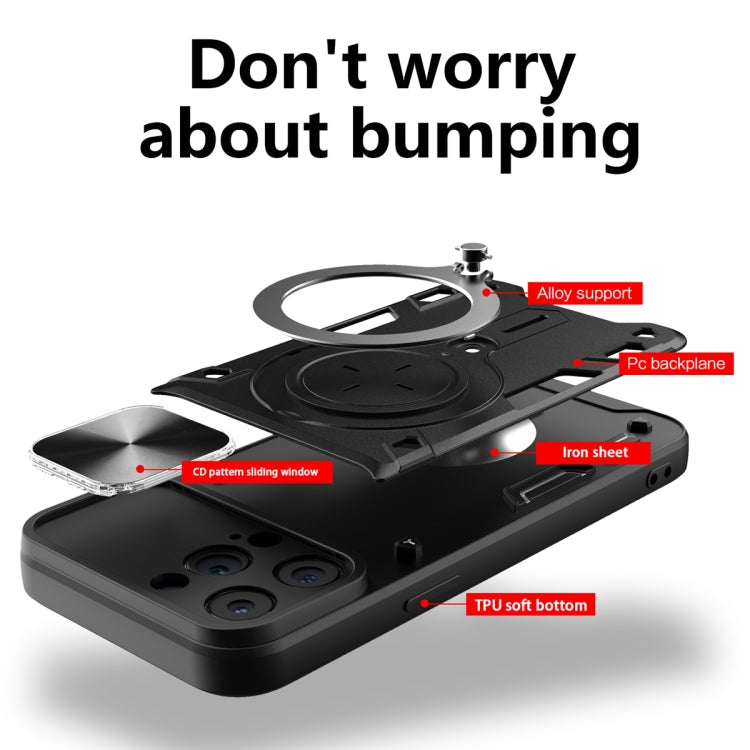 CD Texture Sliding Camshield Magnetic Holder Phone Case, For iPhone 14 Pro Max, For iPhone 13 Pro Max, For iPhone 13 Pro, For iPhone 13