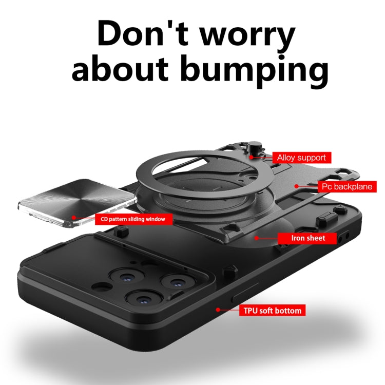 CD Texture Sliding Camshield Magnetic Holder Phone Case, For iPhone 14, For iPhone 14 Pro, For iPhone 14 Pro Max, For iPhone 13 Pro Max