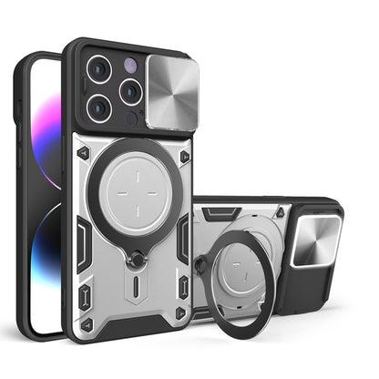 CD Texture Sliding Camshield Magnetic Holder Phone Case, For iPhone 15 Pro, For iPhone 15 Plus, For iPhone 15, For iPhone 14 Plus