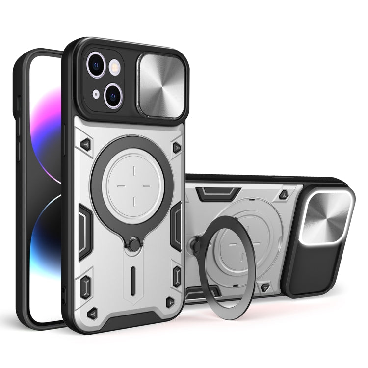 CD Texture Sliding Camshield Magnetic Holder Phone Case, For iPhone 15 Pro, For iPhone 15 Plus, For iPhone 15, For iPhone 14 Plus