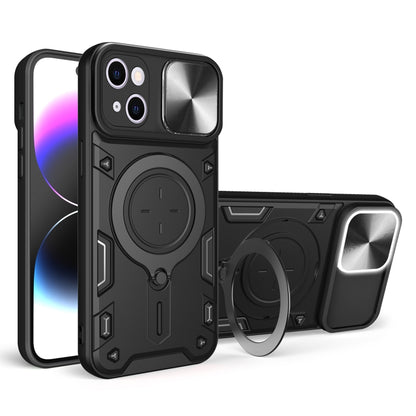 CD Texture Sliding Camshield Magnetic Holder Phone Case, For iPhone 15 Pro, For iPhone 15 Plus, For iPhone 15, For iPhone 14 Plus