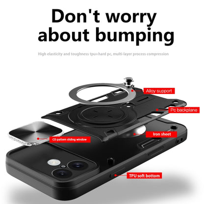 CD Texture Sliding Camshield Magnetic Holder Phone Case, For iPhone 16, For iPhone 15 Pro Max, For iPhone 15 Pro, For iPhone 15 Plus