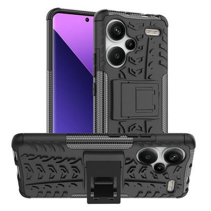 Tire Texture TPU + PC Phone Case with Holder, For Xiaomi Redmi Note 13 4G, For Xiaomi Redmi Note 13 5G Global, For Xiaomi Redmi Note 13 Pro+ 5G, For Xiaomi Redmi Note 13 Pro 5G Global, For Xiaomi Redmi Note 12S / 11S / 11                               ...