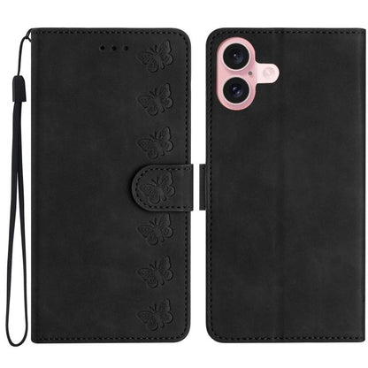 Seven Butterflies Embossed Leather Phone Case, For iPhone 16e / 17e, For iPhone 17 Pro Max, For iPhone 17 Pro, For iPhone 17