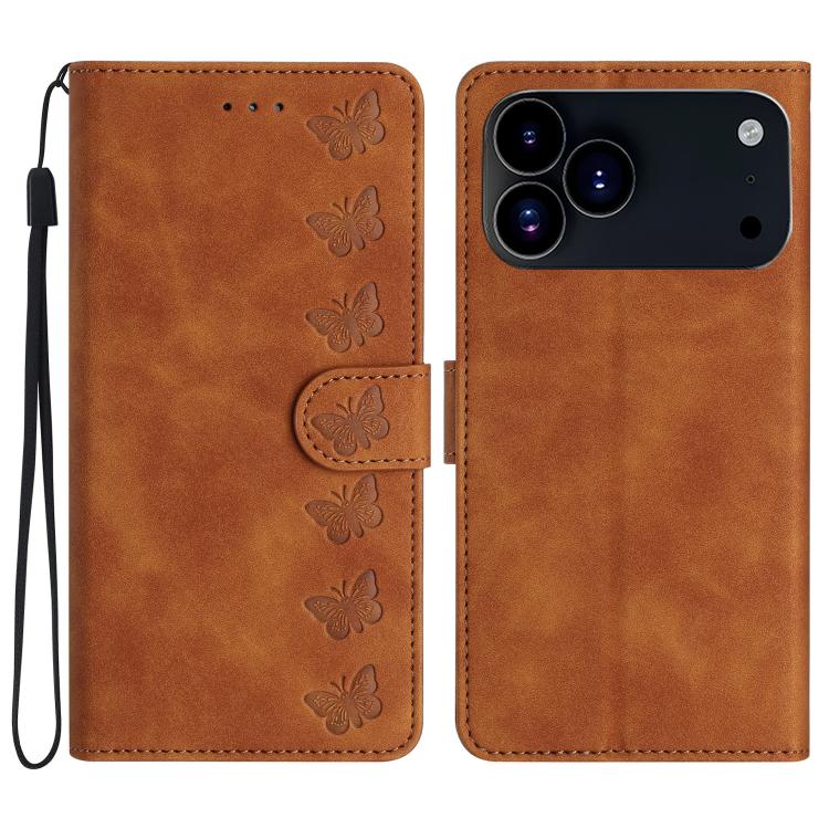 Seven Butterflies Embossed Leather Phone Case, For iPhone 18 Pro / 17 Pro, For iPhone 18 Pro Max / 17 Pro Max, For iPhone 16e / 17e, For iPhone 17