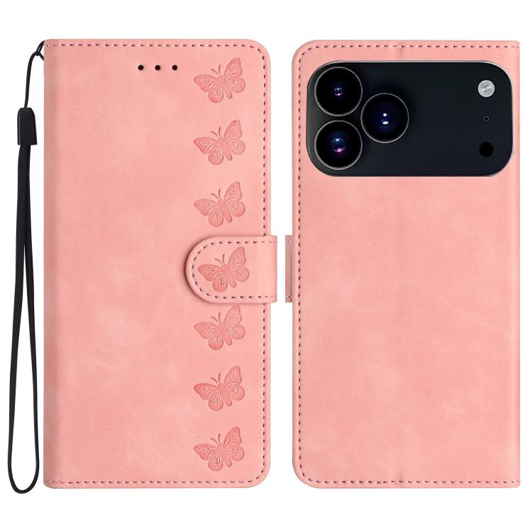 Seven Butterflies Embossed Leather Phone Case, For iPhone 18 Pro / 17 Pro, For iPhone 18 Pro Max / 17 Pro Max, For iPhone 16e / 17e, For iPhone 17