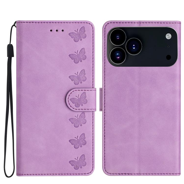 Seven Butterflies Embossed Leather Phone Case, For iPhone 18 Pro / 17 Pro, For iPhone 18 Pro Max / 17 Pro Max, For iPhone 16e / 17e, For iPhone 17