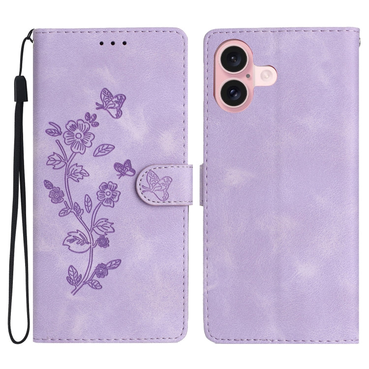 Flower Butterfly Embossing Pattern Leather Phone Case