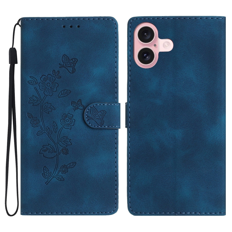 Flower Butterfly Embossing Pattern Leather Phone Case, For iPhone Air, For iPhone 16 Pro Max, For iPhone 16 Pro, For iPhone 16 Plus