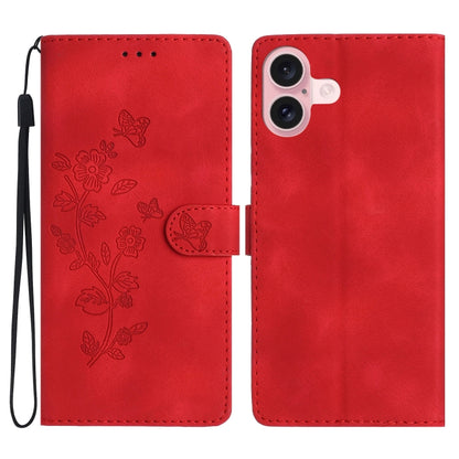 Flower Butterfly Embossing Pattern Leather Phone Case, For iPhone Air, For iPhone 16 Pro Max, For iPhone 16 Pro, For iPhone 16 Plus