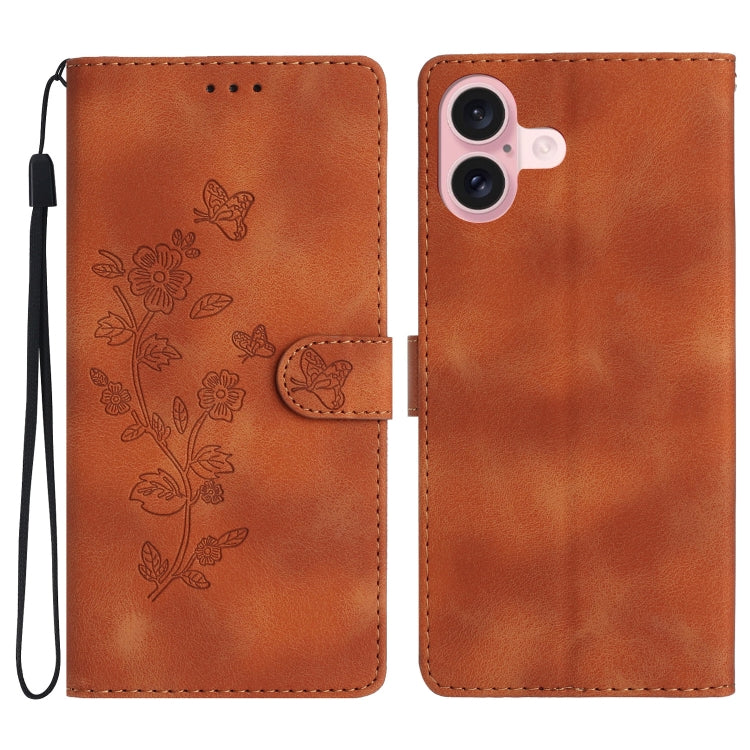 Flower Butterfly Embossing Pattern Leather Phone Case, For iPhone Air, For iPhone 16 Pro Max, For iPhone 16 Pro, For iPhone 16 Plus