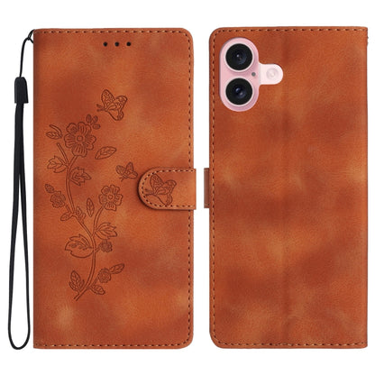 Flower Butterfly Embossing Pattern Leather Phone Case, For iPhone Air, For iPhone 16 Pro Max, For iPhone 16 Pro, For iPhone 16 Plus